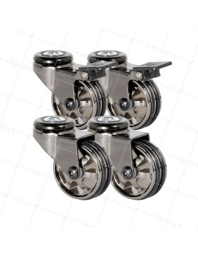 SET OF 4 CASTERS RETRO DESIGN WITH EYE IN GLOSSY BLACK DIAMETER 50 MM • Caujolle