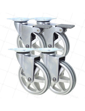 LOT DE 4 ROULETTES DESIGN RÉTRO À OEIL ALUMINIUM GRIS DIAMÈTRE 100 MM • Caujolle