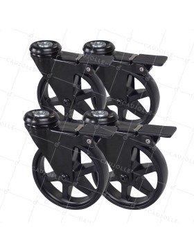 SET OF 4 WHEELS RETRO DESIGN WITH EYE BRAKE IN BLACK ALUMINUM DIAMETER 125 MM • Caujolle