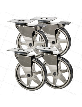SET OF 4 CASTERS RETRO DESIGN WITH PLATE IN SHINY BLACK DIAMETER 125 MM • Caujolle