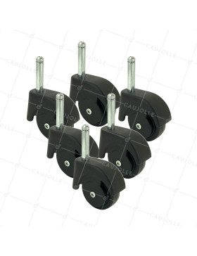 LOT DE 5 ROULETTES D’AMEUBLEMENT NOIRE PIVOTANTE À TIGE LISSE DIAMÈTRE 50 - S47TL