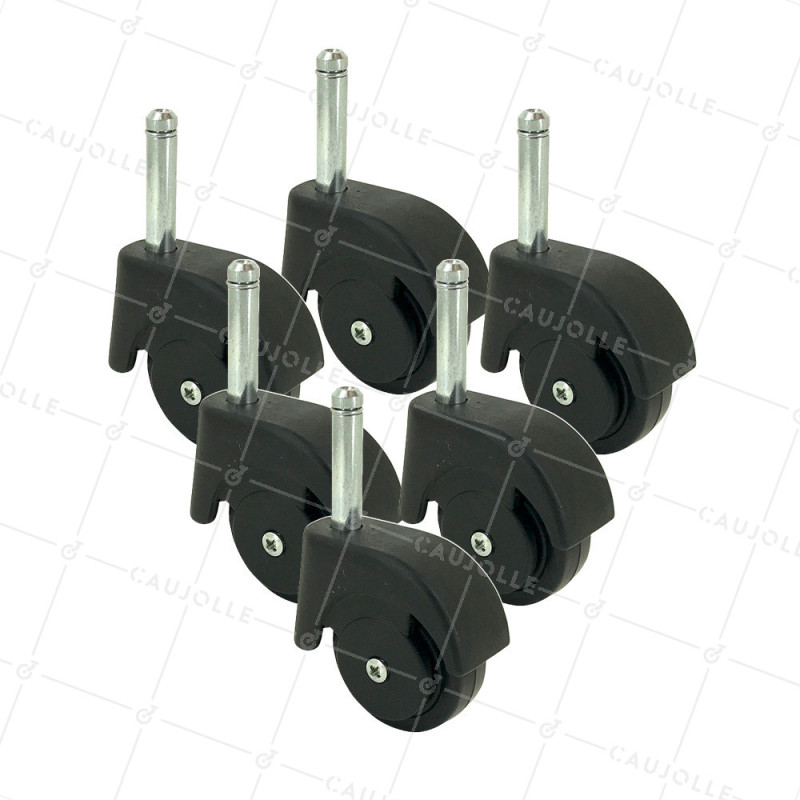 LOT DE 5 ROULETTES D’AMEUBLEMENT NOIRE PIVOTANTE À TIGE LISSE DIAMÈTRE 50 - S47TL