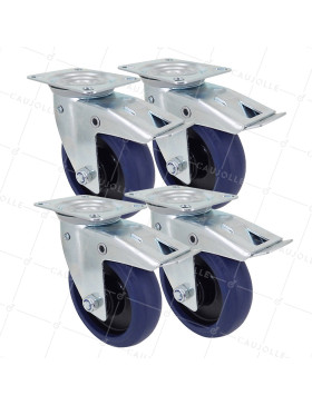 SET OF 4 CASTERS FOR AUTOMATIC DIRECTIONAL RETURN CART DIAMETER 125 MM - S2NS 125 AF RB STAB • Caujolle