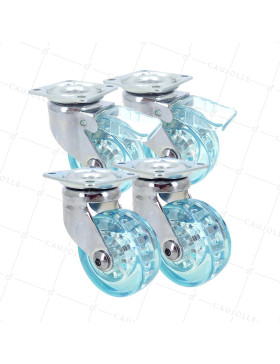 LOT DE 4 ROULETTES DESIGN TRANSPARENTE BLEUE DIAMÈTRE 50 MM • Caujolle