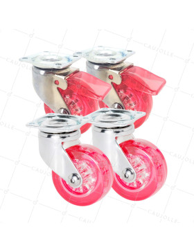LOT DE 4 ROULETTES DESIGN TRANSPARENTE ROUGE DIAMÈTRE 50 MM • Caujolle