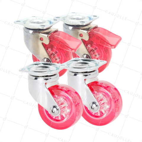 SET OF 4 WHEELS TRANSPARENT RED DESIGN DIAMETER 50 MM • Caujolle