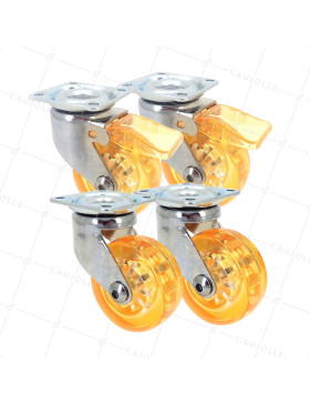 SET OF 4 WHEELS TRANSPARENT ORANGE DESIGN DIAMETER 50 MM • Caujolle