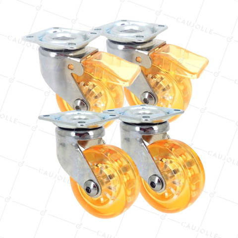 SET OF 4 WHEELS TRANSPARENT ORANGE DESIGN DIAMETER 50 MM • Caujolle