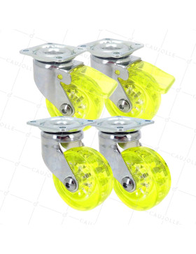 SET OF 4 Castors TRANSPARENT YELLOW DESIGN DIAMETER 50 MM • Caujolle