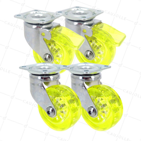 SET OF 4 Castors TRANSPARENT YELLOW DESIGN DIAMETER 50 MM • Caujolle