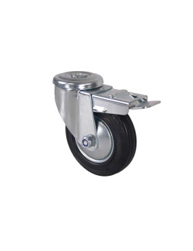 Castor CLASSIC HANDLING CASTOR WITH EYE RUBBER BRAKE DIAMETER 125 MM LOAD 100 KG WITH 12 MM FIXING - S06C125LAF