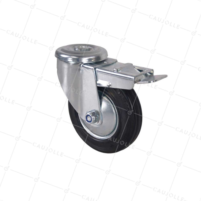 Castor CLASSIC HANDLING CASTOR WITH EYE RUBBER BRAKE DIAMETER 125 MM LOAD 100 KG WITH 12 MM FIXING - S06C125LAF