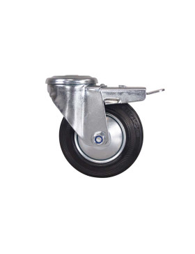 Castor CLASSIC HANDLING CASTOR WITH EYE RUBBER BRAKE DIAMETER 125 MM LOAD 100 KG WITH 12 MM FIXING - S06C125LAF