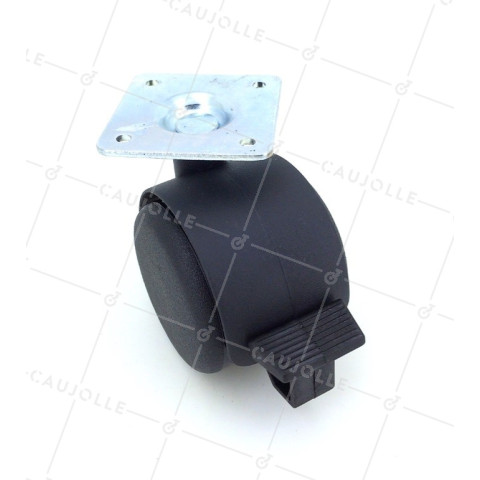 BRAKED CHAIR CASTOR WITH FIXING PLATE 50 MM DIAMETER 50 KG MAX LOAD - S49P 50AF • Caujolle