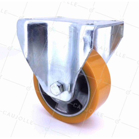 Aluminum rim polyurethane fixed-position caster wheel, 125 mm diameter, 450 kg load capacity - S79AR 125 • Caujolle