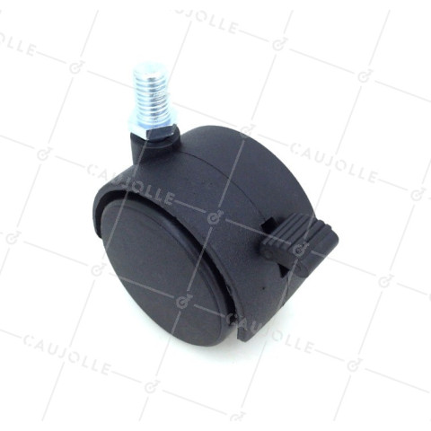SCREW-IN CHAIR CASTER WHEEL WITH BRAKE, 50 MM WHEEL DIAMETER, 10 MM STEM DIAMETER, 50 KG LOAD CAPACITY - S49TF 50AF • Caujolle
