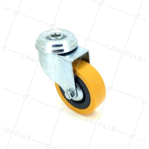 ROULETTE DE COLLECTIVITE EN PVC SOUPLE JAUNE DIAMÈTRE 65 MM CHARGE 35 KG A FIXATION DE 10 MM - S190JAUNE • Caujolle