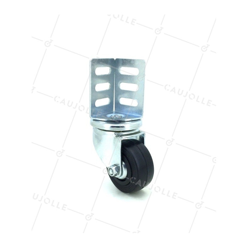 Corner castor wheel angle bracket 50 mm diameter black rubber 1