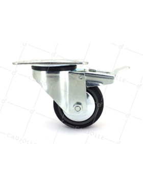 Industrial black rubber castor wheel 80 mm diameter with plate and brake 2