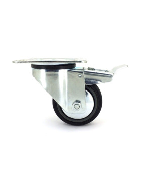 Industrial black rubber castor wheel 80 mm diameter with plate and brake 2