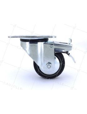Industrial black rubber castor wheel 80 mm diameter with plate and brake 3