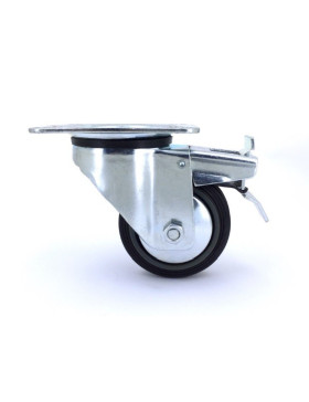 Industrial black rubber castor wheel 80 mm diameter with plate and brake 3
