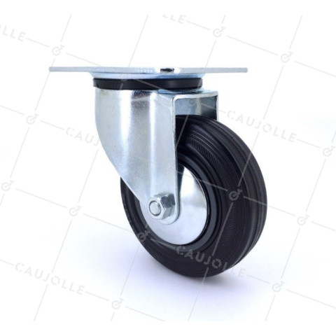 Rubber castor wheel with plate 100 mm diameter S2C  • Caujolle