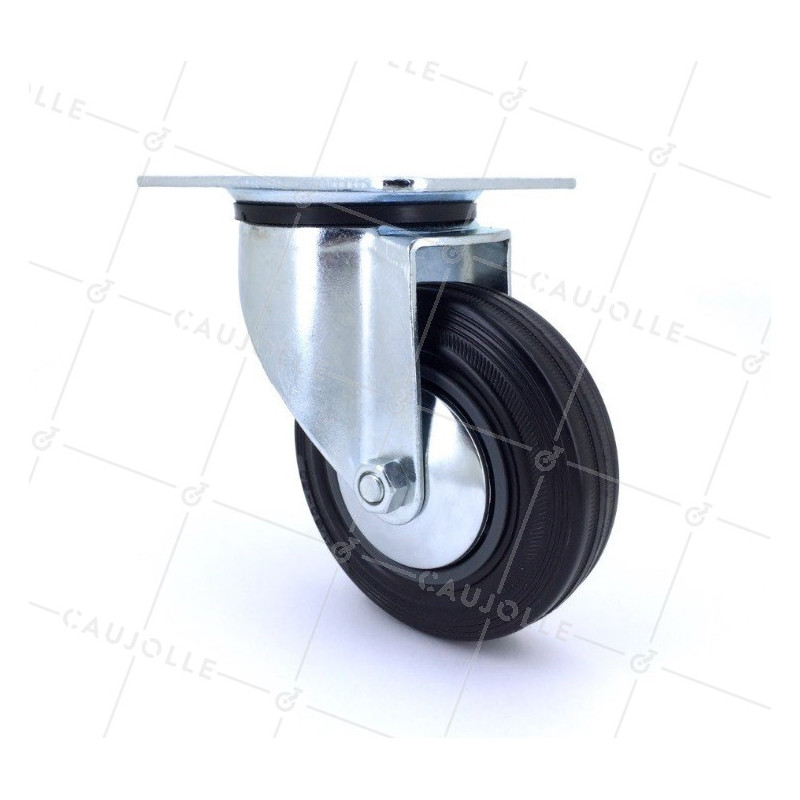 Industrial black rubber castor wheel 100 mm diameter with plate 1