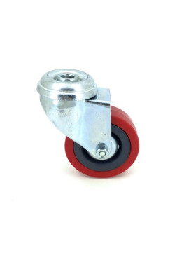 Industrial castor wheel 65 mm diameter with eye  non-marking rubber red colour 1