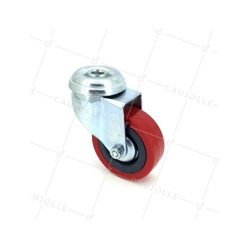 Industrial castor wheel 65 mm diameter with eye  non-marking rubber red colour 1