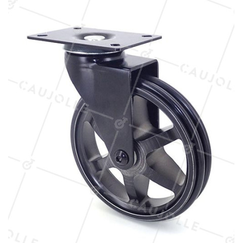 ROULETTE DESIGN EN ALUMINIUM NOIR BROSSÉ  DIAMÈTRE 125MM CHARGE 70KG - BLACKSTYL 125P • Caujolle
