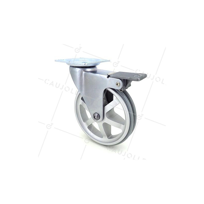ROULETTE DESIGN EN ALUMINIUM GRIS À FREIN DIAMÈTRE 100 MM CHARGE 55KG - ALUSTYL100PAF