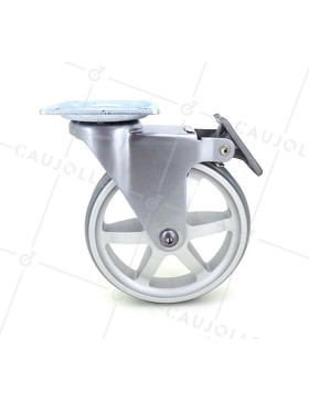 ROULETTE DESIGN EN ALUMINIUM GRIS À FREIN DIAMÈTRE 100 MM CHARGE 55KG - ALUSTYL100PAF