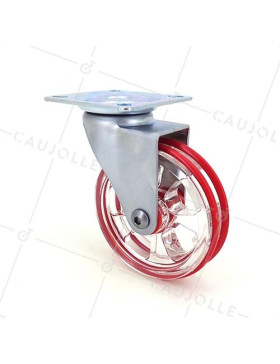 ROULETTE DESIGN TRANSPARENTE ROUGE DIAMÈTRE 75 MM CHARGE 50 KG - CRYSTAL R75P • Caujolle