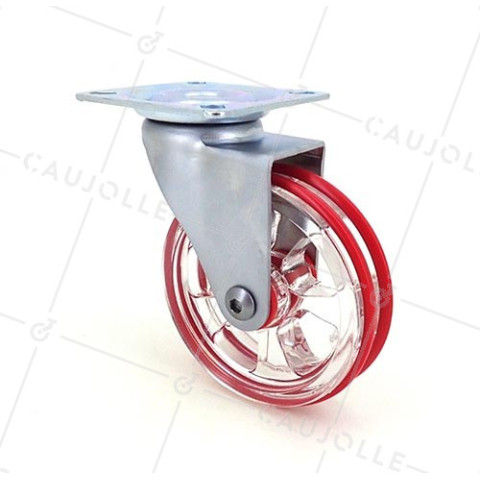 ROULETTE DESIGN TRANSPARENTE ROUGE DIAMÈTRE 75 MM CHARGE 50 KG - CRYSTAL R75P • Caujolle