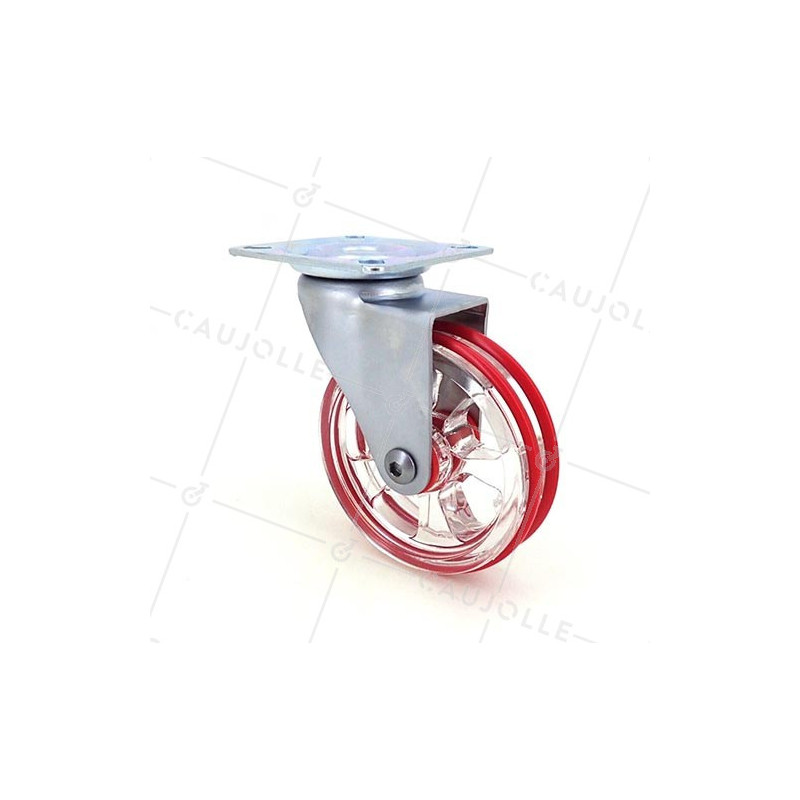 ROULETTE DESIGN TRANSPARENTE ROUGE DIAMÈTRE 75 MM CHARGE 50 KG - CRYSTAL R75P