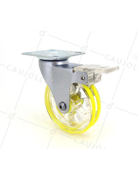 ROULETTE DESIGN À FREIN TRANSPARENTE JAUNE DIAMÈTRE 75 MM CHARGE 50 KG - CRYSTAL J75PAF • Caujolle
