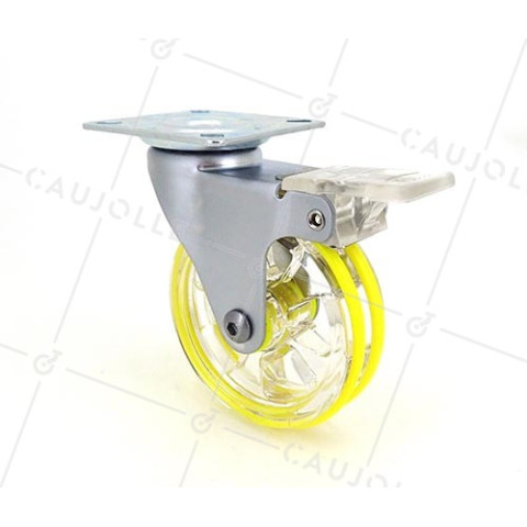 ROULETTE DESIGN À FREIN TRANSPARENTE JAUNE DIAMÈTRE 75 MM CHARGE 50 KG - CRYSTAL J75PAF • Caujolle