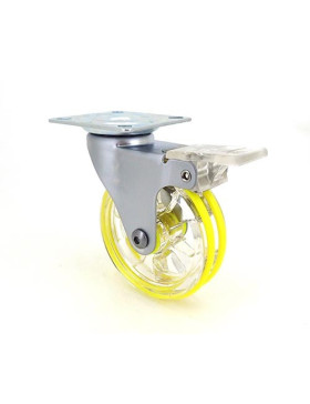 Transparent yellow designer castor wheel with brake 75 mm diameter swivel plate 1