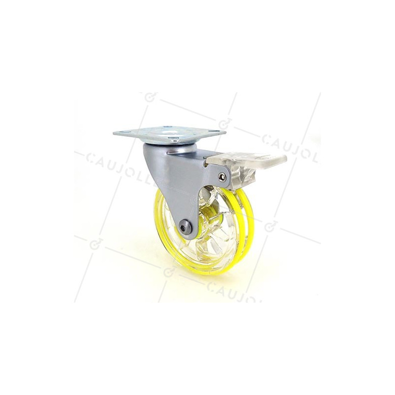 ROULETTE DESIGN À FREIN TRANSPARENTE JAUNE DIAMÈTRE 75 MM CHARGE 50 KG - CRYSTAL J75PAF