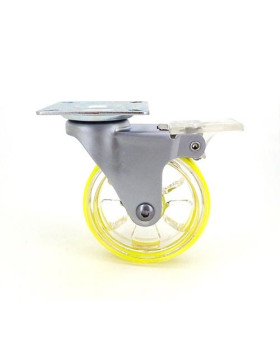 Transparent yellow designer castor wheel with brake 75 mm diameter swivel plate 2
