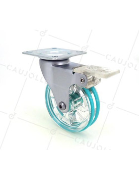 ROULETTE DESIGN À FREIN TRANSPARENTE VERTE DIAMÈTRE 75 MM CHARGE 50 KG - CRYSTAL V75PAF • Caujolle