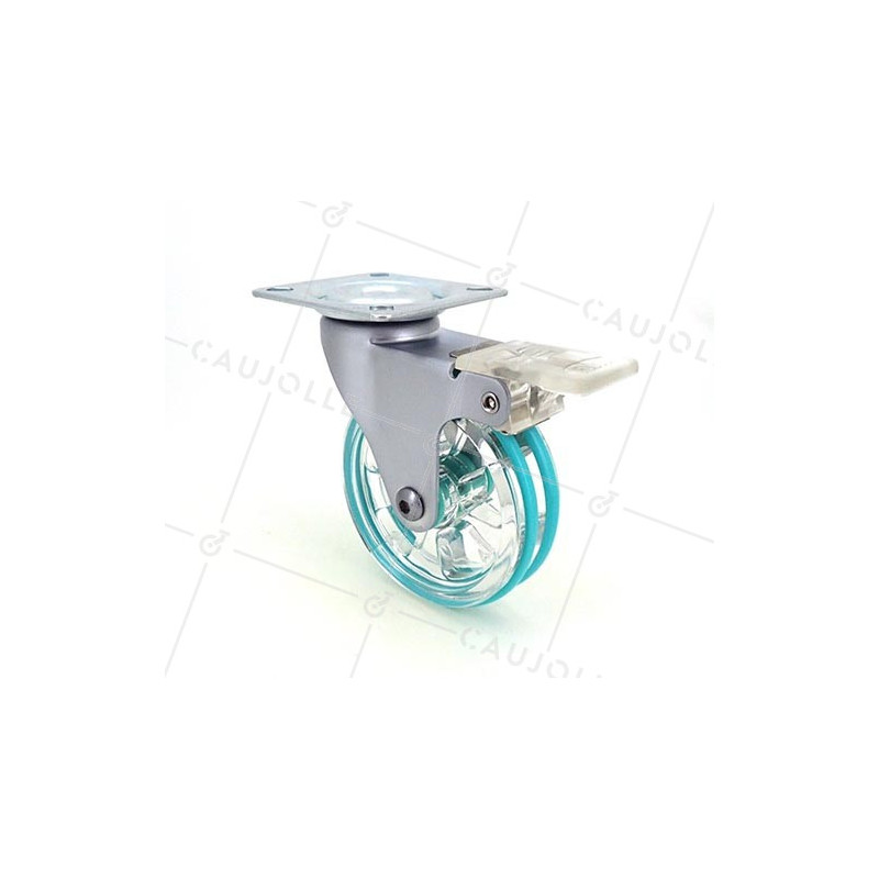 ROULETTE DESIGN À FREIN TRANSPARENTE VERTE DIAMÈTRE 75 MM CHARGE 50 KG - CRYSTAL V75PAF