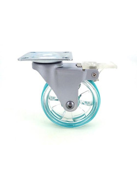 Transparent green designer castor wheel with brake 75 mm diameter swivel plate 2