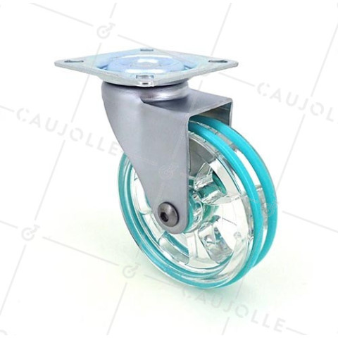 ROULETTE DESIGN TRANSPARENTE VERTE DIAMÈTRE 75 MM CHARGE 50 KG - CRYSTAL V75P • Caujolle