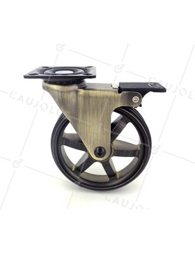 ROULETTE DESIGN RÉTRO À FREIN EN ALUMINIUM DORÉ DIAMÈTRE 100 MM CHARGE 55KG - GOLDSTYL100PAF