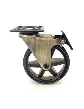 ROULETTE DESIGN RÉTRO À FREIN EN ALUMINIUM DORÉ DIAMÈTRE 100 MM CHARGE 55KG - GOLDSTYL100PAF