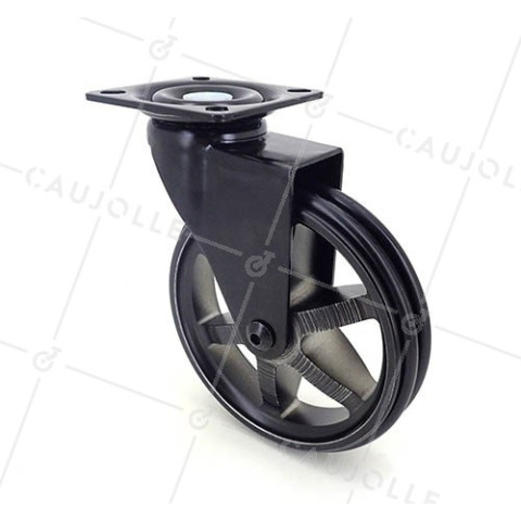 ROULETTE DESIGN EN ALUMINIUM NOIR BROSSÉ DIAMÈTRE 100MM CHARGE 55KG - BLACKSTYL 100P • Caujolle