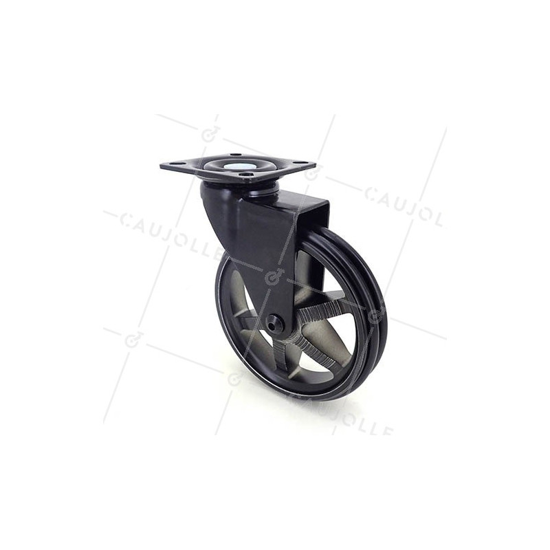 ROULETTE DESIGN EN ALUMINIUM NOIR BROSSÉ DIAMÈTRE 100MM CHARGE 55KG - BLACKSTYL 100P