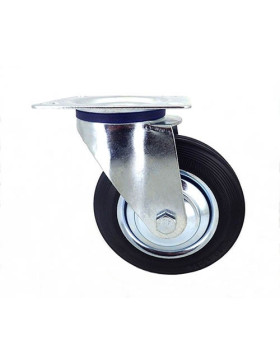 BLACK RUBBER GOODS HANDLING SWIVEL CASTOR 150 KG MAX LOAD 160 MM DIAMETER - S72C 160
